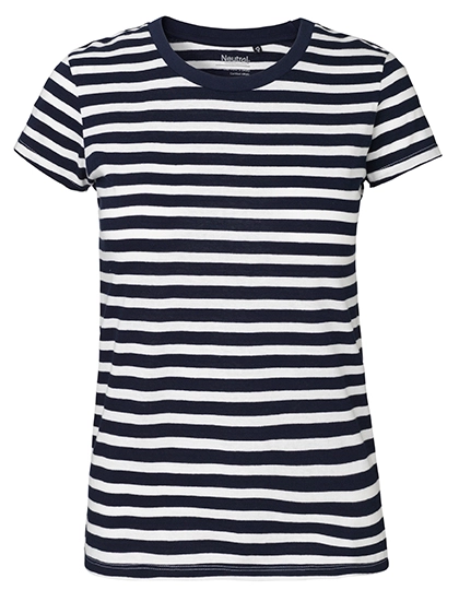Ladies´ Fit T-Shirt zum Besticken und Bedrucken in der Farbe White - Navy (Striped) mit Ihren Logo, Schriftzug oder Motiv.