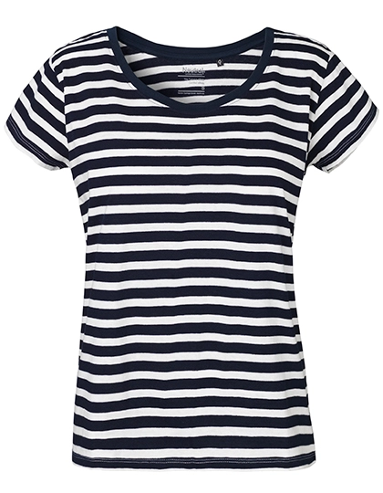 Ladies´ Loose Fit T-Shirt zum Besticken und Bedrucken in der Farbe White - Navy (Striped) mit Ihren Logo, Schriftzug oder Motiv.
