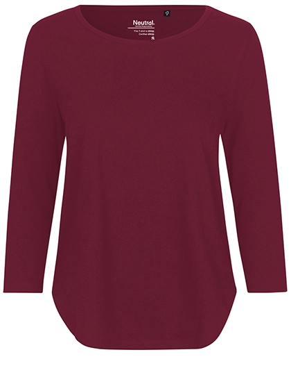 Ladies´ Three Quarter Sleeve T-Shirt zum Besticken und Bedrucken in der Farbe Bordeaux mit Ihren Logo, Schriftzug oder Motiv.