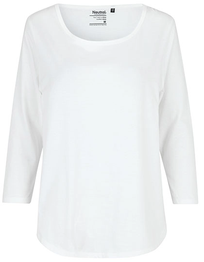 Ladies´ Three Quarter Sleeve T-Shirt zum Besticken und Bedrucken in der Farbe White mit Ihren Logo, Schriftzug oder Motiv.