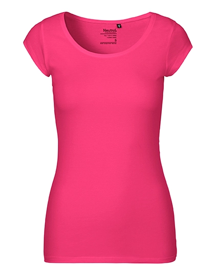 Ladies´ Roundneck T-Shirt zum Besticken und Bedrucken in der Farbe Pink mit Ihren Logo, Schriftzug oder Motiv.