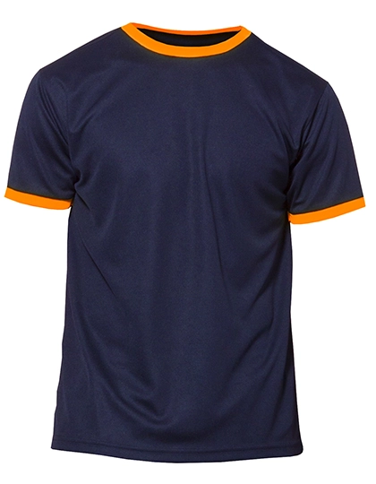 Short Sleeve Sport T-Shirt Action zum Besticken und Bedrucken in der Farbe Navy-Orange Fluor mit Ihren Logo, Schriftzug oder Motiv.
