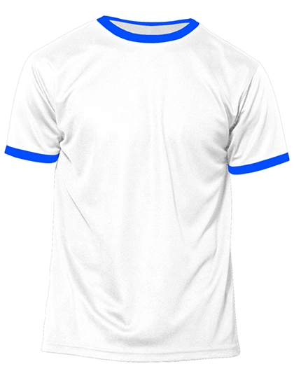 Short Sleeve Sport T-Shirt Action zum Besticken und Bedrucken in der Farbe White-Royal Fluor mit Ihren Logo, Schriftzug oder Motiv.