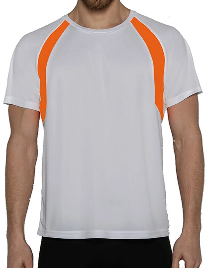 Men´s Sport Shirt Combi zum Besticken und Bedrucken in der Farbe White-Orange Fluor mit Ihren Logo, Schriftzug oder Motiv.