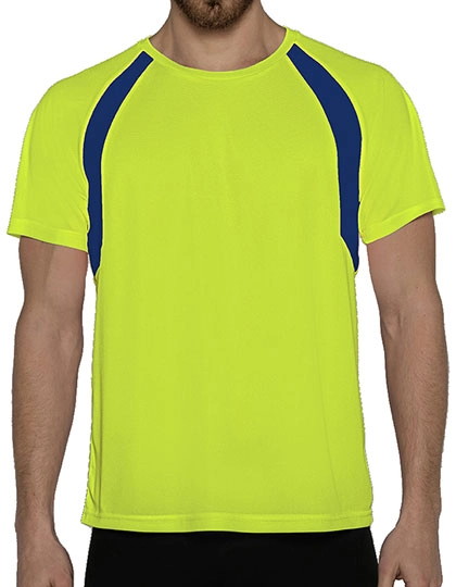 Men´s Sport Shirt Combi zum Besticken und Bedrucken in der Farbe Yellow Fluor-Royal Fluor mit Ihren Logo, Schriftzug oder Motiv.
