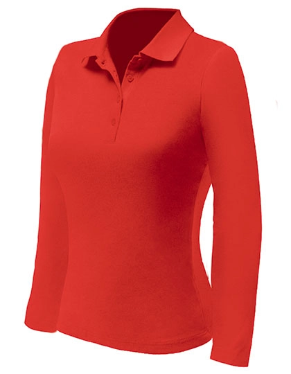 Women´s Polo Long Sleeve zum Besticken und Bedrucken in der Farbe Red mit Ihren Logo, Schriftzug oder Motiv.