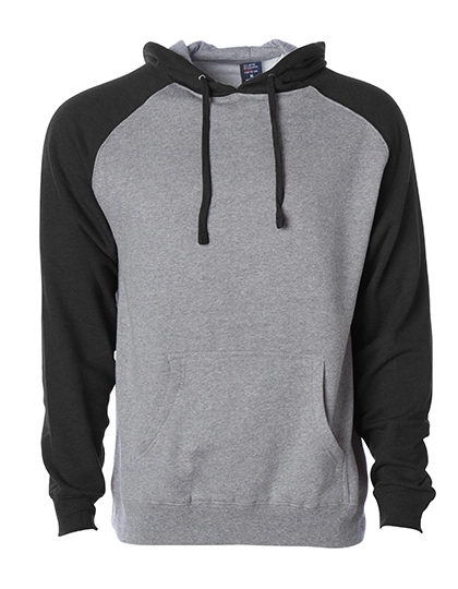Men´s Lightweight Raglan Hooded Pullover zum Besticken und Bedrucken in der Farbe Gunmetal Heather-Black mit Ihren Logo, Schriftzug oder Motiv.
