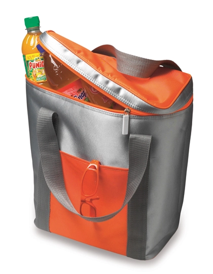 Kühltasche Exeter zum Besticken und Bedrucken in der Farbe Silver-Orange mit Ihren Logo, Schriftzug oder Motiv.