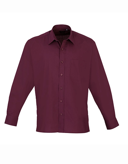 Men´s Poplin Long Sleeve Shirt zum Besticken und Bedrucken in der Farbe Aubergine mit Ihren Logo, Schriftzug oder Motiv.