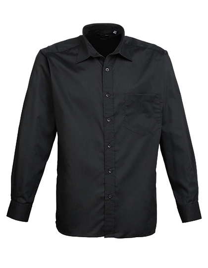 Men´s Poplin Long Sleeve Shirt zum Besticken und Bedrucken in der Farbe Black mit Ihren Logo, Schriftzug oder Motiv.