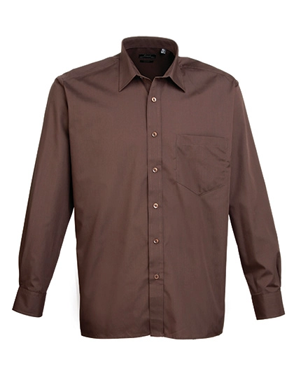 Men´s Poplin Long Sleeve Shirt zum Besticken und Bedrucken in der Farbe Brown mit Ihren Logo, Schriftzug oder Motiv.