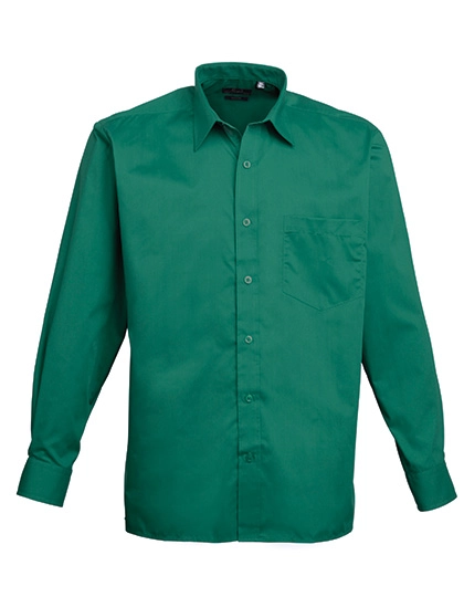 Men´s Poplin Long Sleeve Shirt zum Besticken und Bedrucken in der Farbe Emerald mit Ihren Logo, Schriftzug oder Motiv.