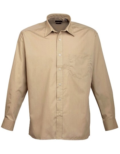 Men´s Poplin Long Sleeve Shirt zum Besticken und Bedrucken in der Farbe Khaki mit Ihren Logo, Schriftzug oder Motiv.