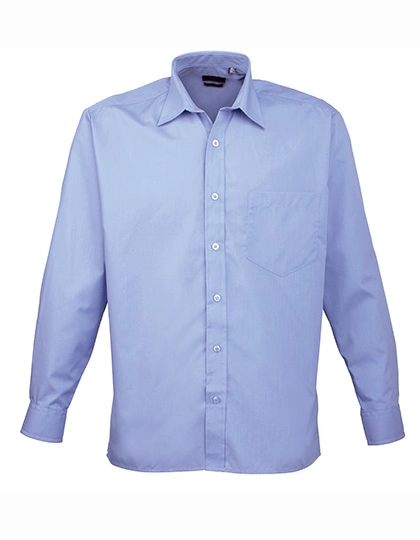 Men´s Poplin Long Sleeve Shirt zum Besticken und Bedrucken in der Farbe Mid Blue mit Ihren Logo, Schriftzug oder Motiv.
