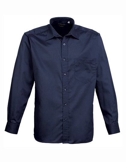 Men´s Poplin Long Sleeve Shirt zum Besticken und Bedrucken in der Farbe Navy mit Ihren Logo, Schriftzug oder Motiv.