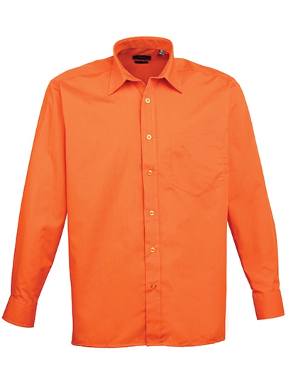 Men´s Poplin Long Sleeve Shirt zum Besticken und Bedrucken in der Farbe Orange mit Ihren Logo, Schriftzug oder Motiv.