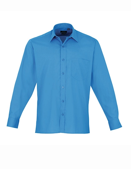 Men´s Poplin Long Sleeve Shirt zum Besticken und Bedrucken in der Farbe Sapphire mit Ihren Logo, Schriftzug oder Motiv.