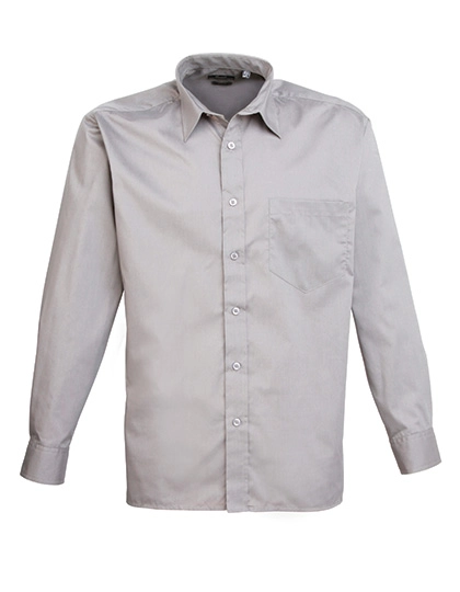 Men´s Poplin Long Sleeve Shirt zum Besticken und Bedrucken in der Farbe Silver mit Ihren Logo, Schriftzug oder Motiv.