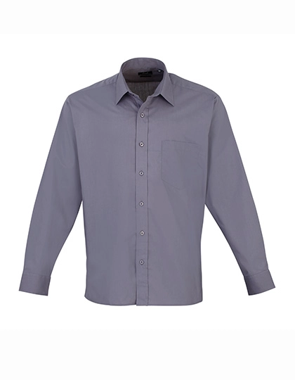 Men´s Poplin Long Sleeve Shirt zum Besticken und Bedrucken in der Farbe Steel mit Ihren Logo, Schriftzug oder Motiv.