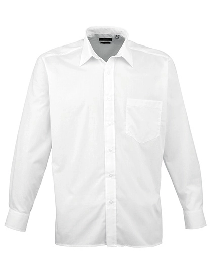 Men´s Poplin Long Sleeve Shirt zum Besticken und Bedrucken in der Farbe White mit Ihren Logo, Schriftzug oder Motiv.
