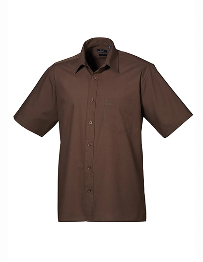 Men´s Poplin Short Sleeve Shirt zum Besticken und Bedrucken in der Farbe Brown mit Ihren Logo, Schriftzug oder Motiv.