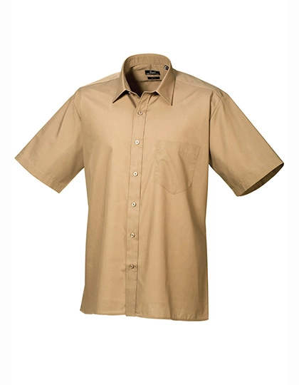 Men´s Poplin Short Sleeve Shirt zum Besticken und Bedrucken in der Farbe Khaki mit Ihren Logo, Schriftzug oder Motiv.
