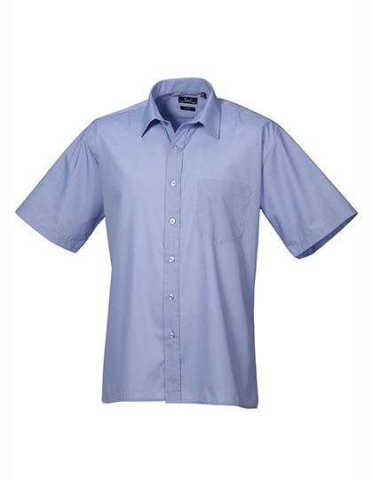 Men´s Poplin Short Sleeve Shirt zum Besticken und Bedrucken in der Farbe Mid Blue mit Ihren Logo, Schriftzug oder Motiv.