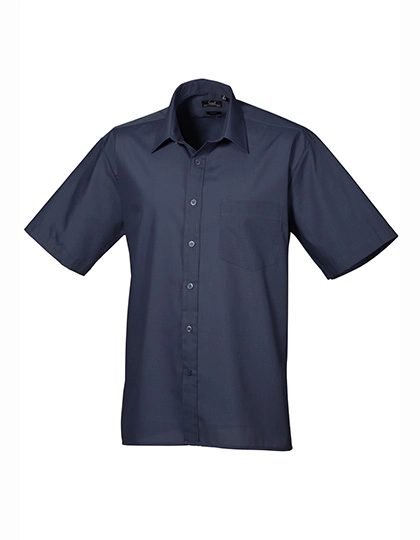 Men´s Poplin Short Sleeve Shirt zum Besticken und Bedrucken in der Farbe Navy mit Ihren Logo, Schriftzug oder Motiv.