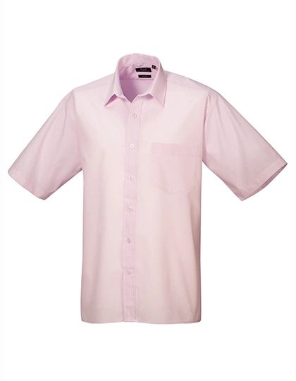 Men´s Poplin Short Sleeve Shirt zum Besticken und Bedrucken in der Farbe Pink mit Ihren Logo, Schriftzug oder Motiv.