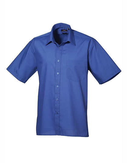 Men´s Poplin Short Sleeve Shirt zum Besticken und Bedrucken in der Farbe Royal mit Ihren Logo, Schriftzug oder Motiv.