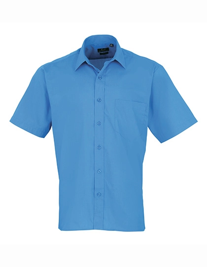 Men´s Poplin Short Sleeve Shirt zum Besticken und Bedrucken in der Farbe Sapphire mit Ihren Logo, Schriftzug oder Motiv.