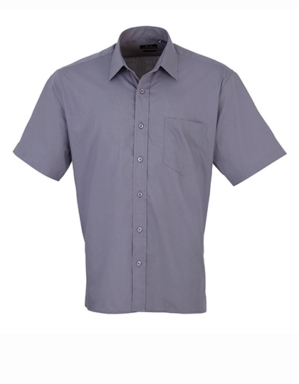 Men´s Poplin Short Sleeve Shirt zum Besticken und Bedrucken in der Farbe Steel mit Ihren Logo, Schriftzug oder Motiv.