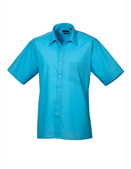 Men´s Poplin Short Sleeve Shirt zum Besticken und Bedrucken in der Farbe Turquoise mit Ihren Logo, Schriftzug oder Motiv.