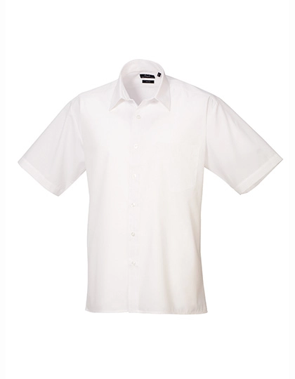 Men´s Poplin Short Sleeve Shirt zum Besticken und Bedrucken in der Farbe White mit Ihren Logo, Schriftzug oder Motiv.