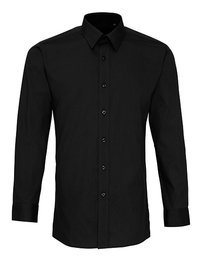 Men´s Long Sleeve Fitted Poplin Shirt zum Besticken und Bedrucken in der Farbe Black mit Ihren Logo, Schriftzug oder Motiv.