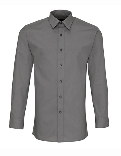 Men´s Long Sleeve Fitted Poplin Shirt zum Besticken und Bedrucken in der Farbe Dark Grey mit Ihren Logo, Schriftzug oder Motiv.