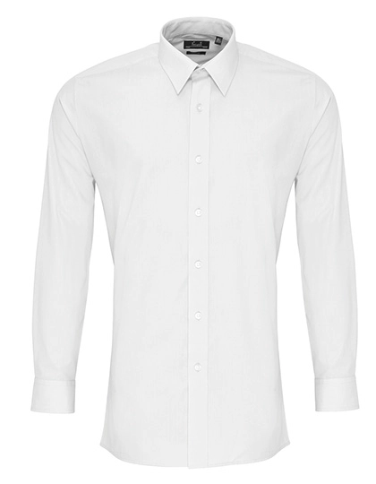 Men´s Long Sleeve Fitted Poplin Shirt zum Besticken und Bedrucken in der Farbe White mit Ihren Logo, Schriftzug oder Motiv.