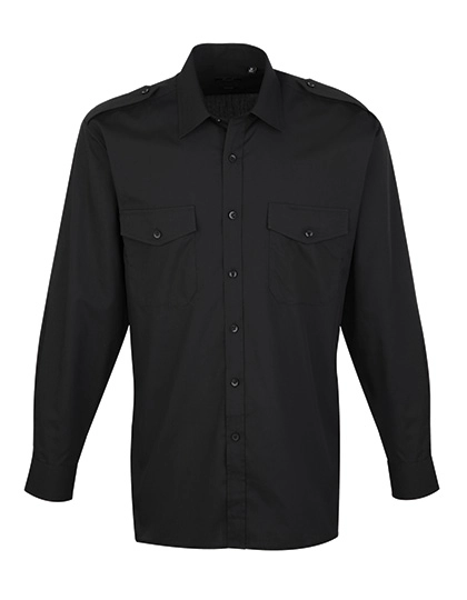 Pilot Shirt Long Sleeve zum Besticken und Bedrucken in der Farbe Black mit Ihren Logo, Schriftzug oder Motiv.