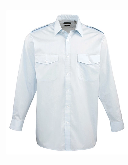 Pilot Shirt Long Sleeve zum Besticken und Bedrucken in der Farbe Light Blue mit Ihren Logo, Schriftzug oder Motiv.