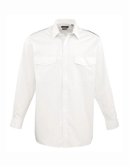 Pilot Shirt Long Sleeve zum Besticken und Bedrucken in der Farbe White mit Ihren Logo, Schriftzug oder Motiv.