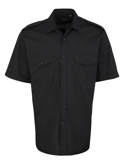 Pilot Shirt Short Sleeve zum Besticken und Bedrucken in der Farbe Black mit Ihren Logo, Schriftzug oder Motiv.