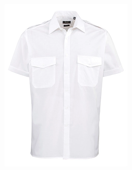 Pilot Shirt Short Sleeve zum Besticken und Bedrucken in der Farbe White mit Ihren Logo, Schriftzug oder Motiv.