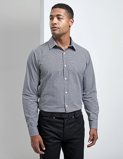 Men´s Microcheck (Gingham) Long Sleeve Cotton Shirt zum Besticken und Bedrucken mit Ihren Logo, Schriftzug oder Motiv.