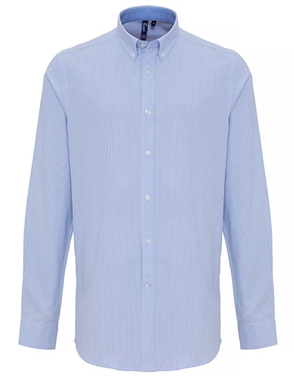 Men´s Cotton Rich Oxford Stripes Shirt zum Besticken und Bedrucken in der Farbe White-Oxford Blue (ca. Pantone 7453) mit Ihren Logo, Schriftzug oder Motiv.