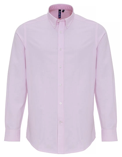 Men´s Cotton Rich Oxford Stripes Shirt zum Besticken und Bedrucken in der Farbe White-Pink (ca. Pantone 1895) mit Ihren Logo, Schriftzug oder Motiv.
