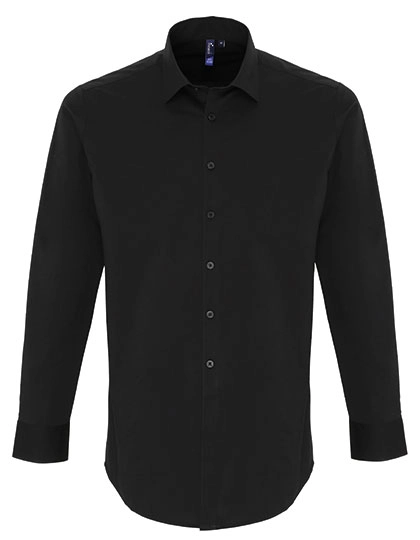Men´s Stretch Fit Poplin Long Sleeve Cotton Shirt zum Besticken und Bedrucken in der Farbe Black mit Ihren Logo, Schriftzug oder Motiv.