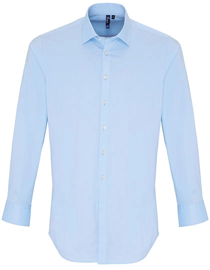 Men´s Stretch Fit Poplin Long Sleeve Cotton Shirt zum Besticken und Bedrucken in der Farbe Pale Blue (ca. Pantone 2717C) mit Ihren Logo, Schriftzug oder Motiv.
