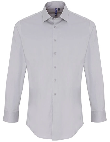 Men´s Stretch Fit Poplin Long Sleeve Cotton Shirt zum Besticken und Bedrucken in der Farbe Silver (ca. Pantone 428) mit Ihren Logo, Schriftzug oder Motiv.