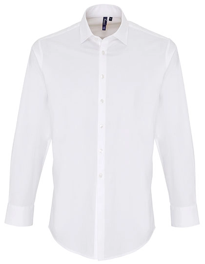 Men´s Stretch Fit Poplin Long Sleeve Cotton Shirt zum Besticken und Bedrucken in der Farbe White mit Ihren Logo, Schriftzug oder Motiv.