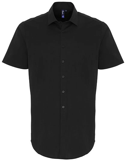 Men´s Stretch Fit Poplin Short Sleeve Cotton Shirt zum Besticken und Bedrucken in der Farbe Black mit Ihren Logo, Schriftzug oder Motiv.